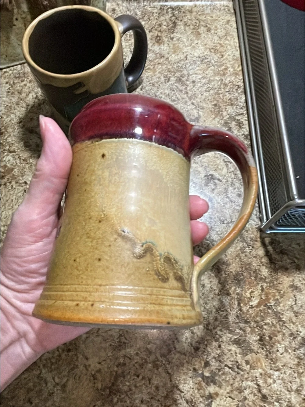 Handcrafted Stoneware Horse Relief Mug - Red Rim MADE BY WINCHESTER POTTERY